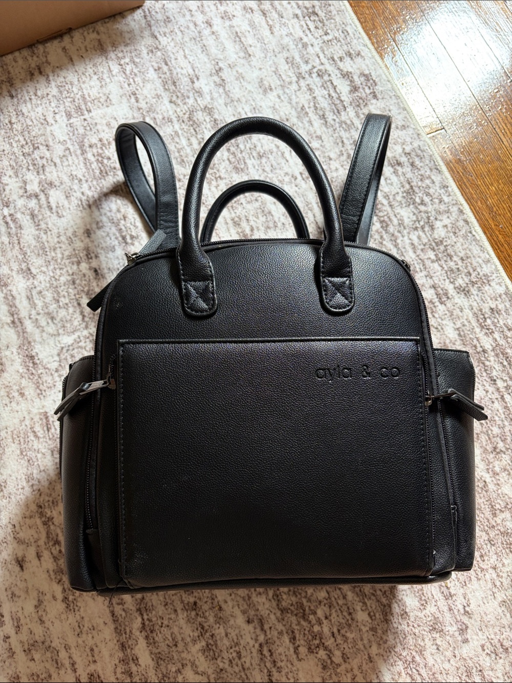 Ayla & Co Black Leather Convertible Backpack Tote